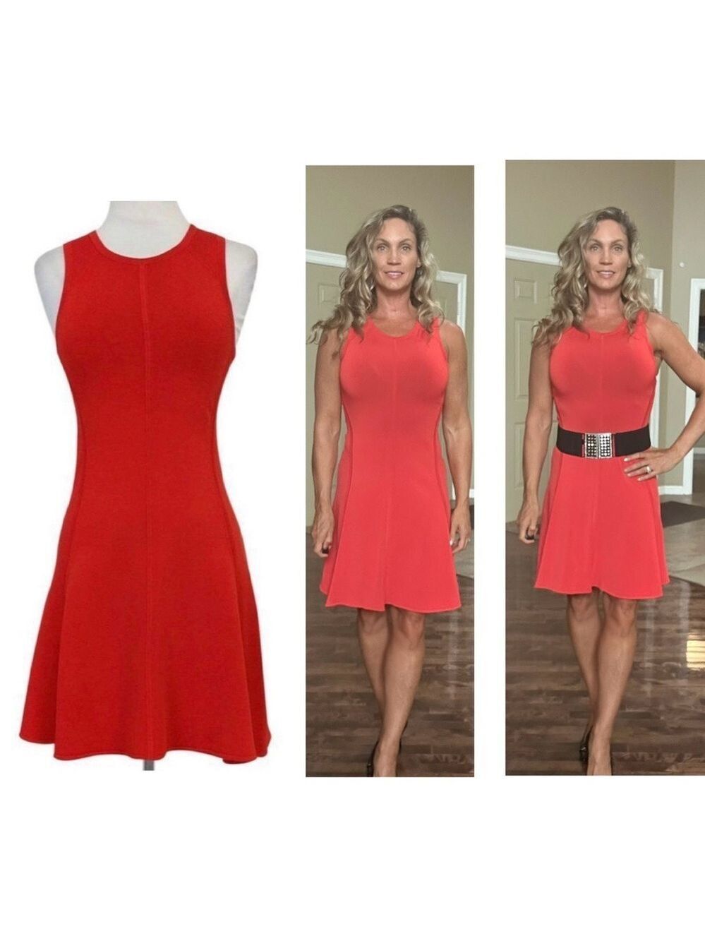 ALC Blood orange Sleeveless stretchy fit and flare bandage mini dress Sz L